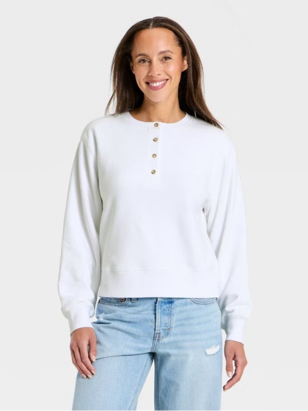 Women's Long Sleeve Henley Shirt - Universal Thread White XS